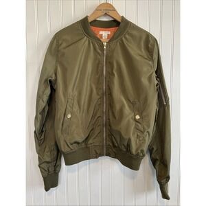 Wet seal bomber jacket‎ women's size small olive green silky zip up